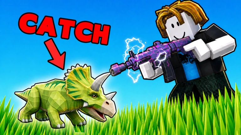 A player attempting to catch a green dinosaur